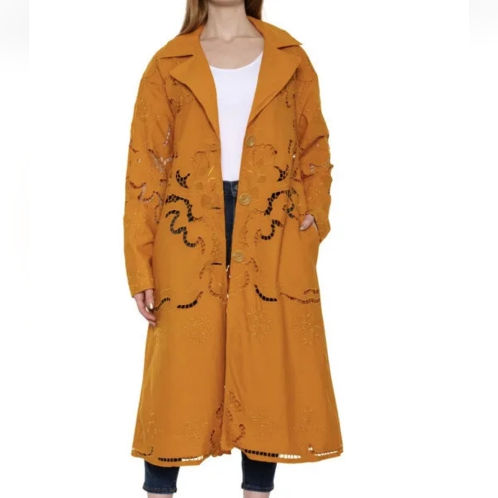 New Free People Susanna Cutwork Embroidered Lace Longline Duster Jacket XS